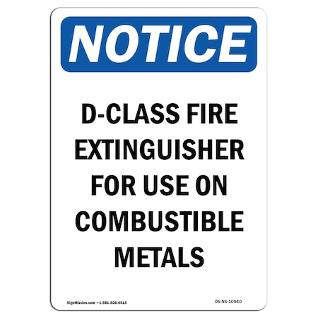 Signmission Safety Sign, OSHA Notice, 5" Height, D-Class Fire Extinguisher For Sign, Portrait, 10PK OS-NS-D-35-V-10940-10PK